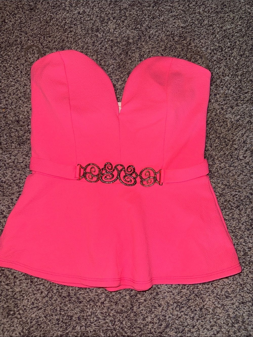 Joyce Leslie Hot Pink Strapless Peplum Top with Waist Accent